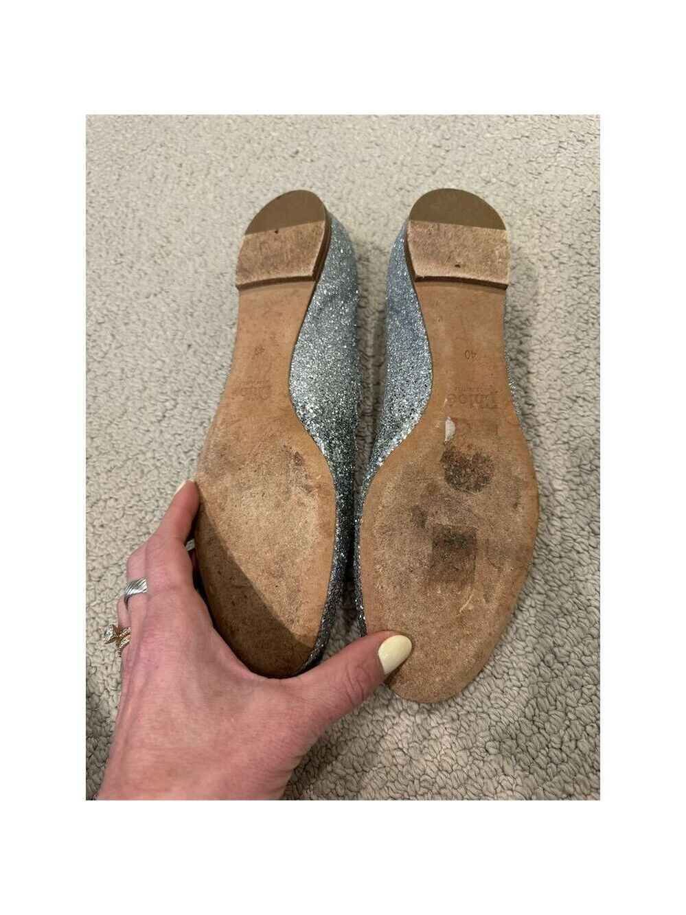 Chloé Lauren Silver Glitter Ballerina Flats Women's Size 40 - Picture 3 of 3